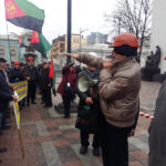 Members of the Coal Mining Workers’ Union of Ukraine  picketing Ukrainian Parliament on 17 March 2016