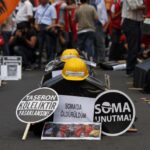 Mock coffins and helmets placed by protesters are pictured during a demonstration in Istanbul, 25 May 2014, blaming the ruling AK Party (AKP) government for the mining disaster that happened in western Turkey. REUTERS/Can Erok