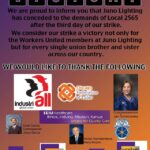 "VICTORIA" Cartel con un mensaje de gratitud de Workers United