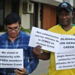 Participants at Anglo-American Network meeting in Chille show solidarity for striking workers at German Creek