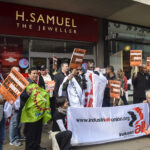 IndustriALL leads a protest against Rio Tinto diamonds on Oxford Street, London, UK. April 2015
