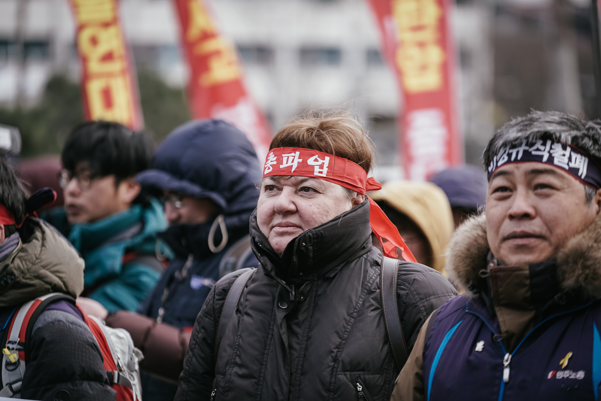 La secrétaire générale adjointe de IndustriALL, Monika Kemperle, au rassemblement syndical à Séoul le 23 janvier. Photo: IndustriALL/Jun Michael Park 