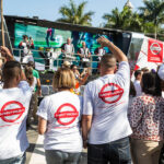Brazilian unions protest during the torch relay