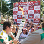 Brazilian unions protest during the torch relay
