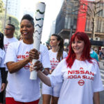 Brazilian unions protest during the torch relay