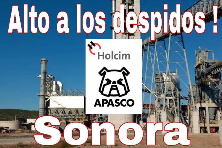 Union poster raising the issue of fired workers at LafargeHolcim Apasco factory