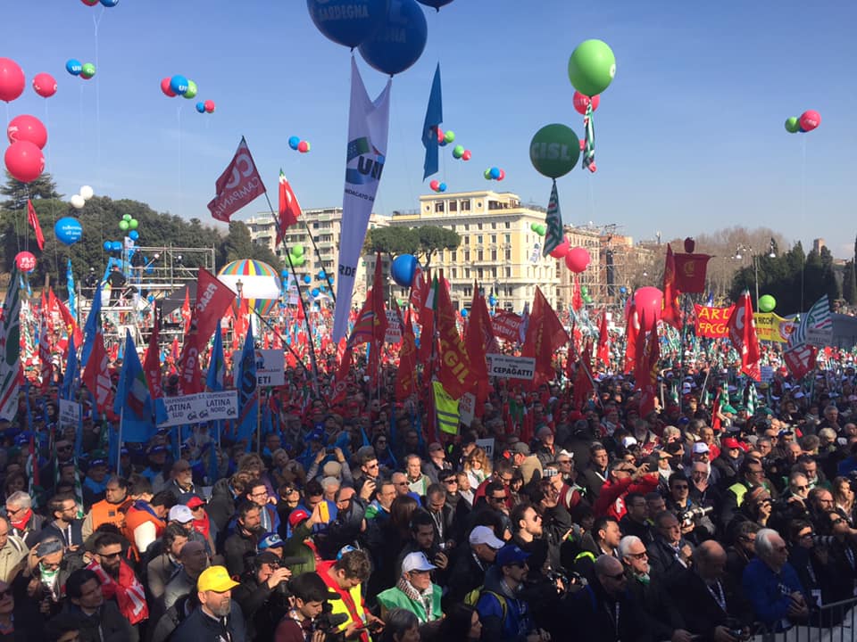 Hundreds of thousands participate in the rally organized by trade union federations in Rome, Italy on 09 February 2019