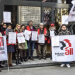 IndustriALL and UNI Global Union outside the Bangladesh consulate in Geneva, Switzerland
