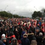 Thousands of trade unionists came out to protest against the trial, which is an attack on the right to strike. Photo: PCEGetafe