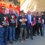 Protesters outside the Rio Tinto AGM in Melbourne. 