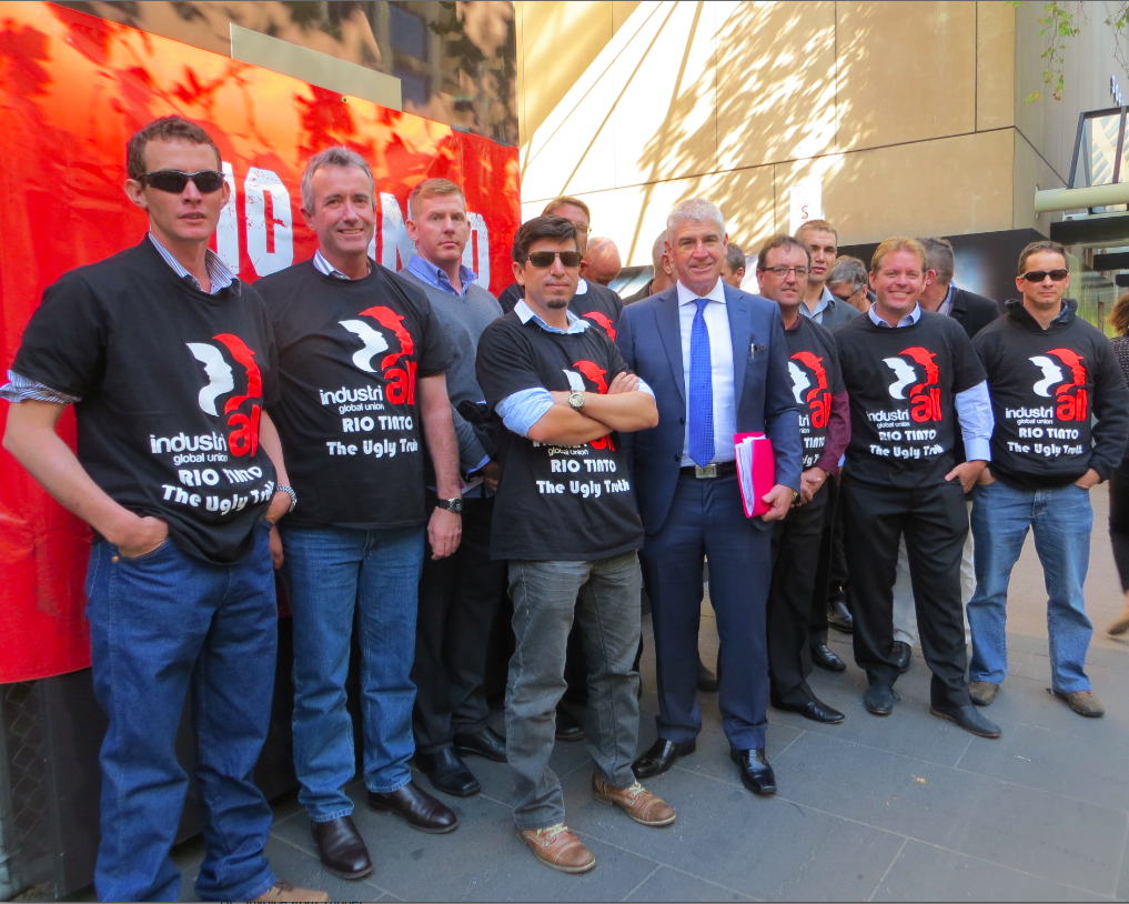 Protesters outside the Rio Tinto AGM in Melbourne. 