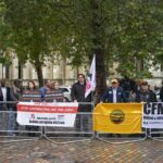 Unions representing workers from Australia, Brazil, Colombia, Canada and South Africa protest in London.