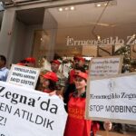 Trabajadores protestando ante la tienda de Ermenegildo Zegna en Estambul.
