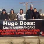 El activista sindical Meryem Bicakci (tercero a la izquierda) fue despedido por Hugo Boss en marzo.
