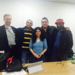 Sintracarbon's president Jairo Quiroz (centre left) and education secretary, Igor Diaz, (centre right) in London. 