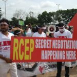 Protestors march against the RCEP trade negotiations on 24 July, in Hyderabad, India. 