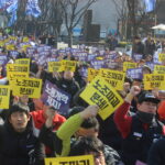 Une manif en soutien aux syndicats sud-coréens