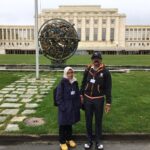 Asbestos victims, Siti Kristina (left) and Rajendra Pevekar (right) outside the United Nations in Geneva, Switzerland.