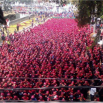 Thousands of workers on the streets of Jakarta. 