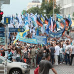 Thousands of people took to the streets of Kiev on 6 July to protest against austerity.