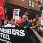 Len McCluskey of Unite marches with steel workers in London. Photo: Unite