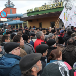 Miners in Poland protesting against plans to close four mines. 