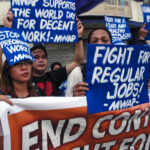 Manifestación del sindicato MWAP de Filipinas, durante la Jornada Mundial por el Trabajo Decente. MWAP