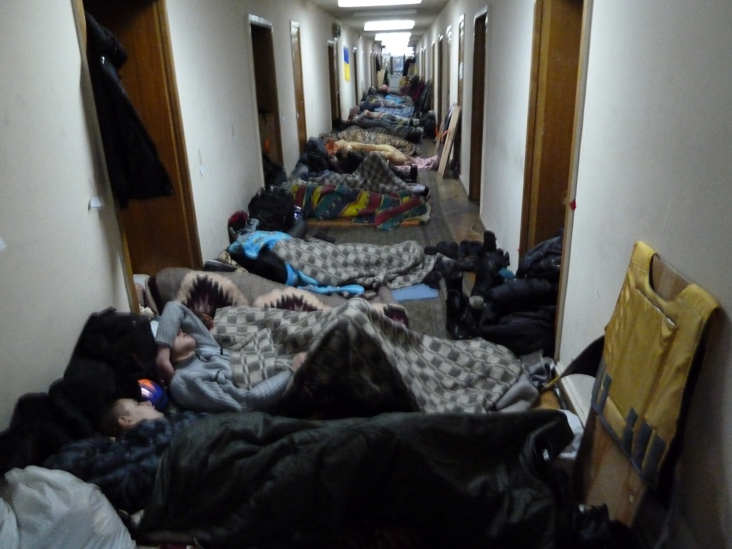 Photo of sleeping protesters in the building of the Federation of trade unions of Ukraine