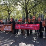 Protestors gathering outside the Rio Tinto AGM in London, April 2014. 
