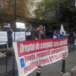 Trade union activists on the picket line to protest against the labour code. 