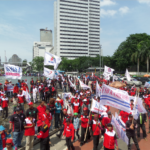 Demonstrations for a new minimum wage in Indonesia.