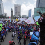 Demonstrations for a new minimum wage in Indonesia.
