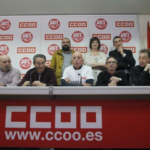 The Airbus 8 meet the press after being acquitted (photo credit CCOO) 