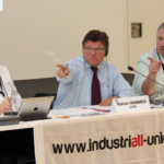 IndustriALL chair for the sector, Rainer Wimmer (middle), leads the discussions at the lifts and escalators meeting in Vienna in 2014. 
