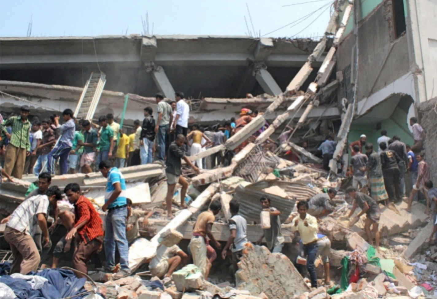 Searching for survivors after Rana Plaza collapsed on the workers, 24 April 2013.