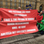 Unite members, joined by Belgian supporters, lobby the UK Parliament on 6 March 2019 to save the Honda plant in Swindon