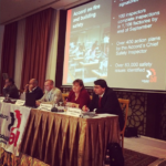 Monika Kemperle, Secretaria General Adjunta de IndustriALL, en los momentos en que informaba sobre Bangladesh