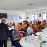 Talking to Bekaert workers in the canteen