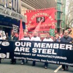 Len McCluskey of Unite marches with steel workers in London. Photo: Unite