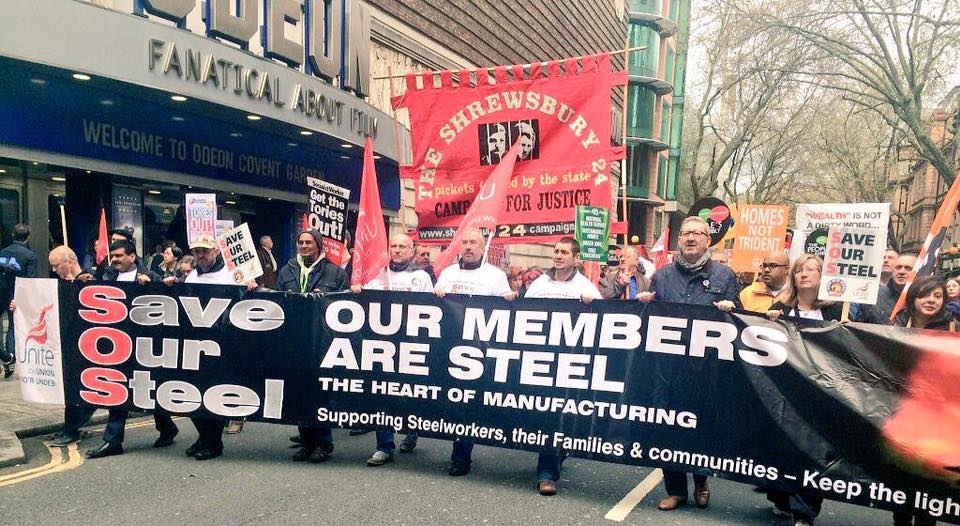 UK steelworkers march.